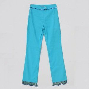 Vintage Y2K Designer SARACO PARIS Bead Fringe/Sequin Turquoise Blue Pants, SM